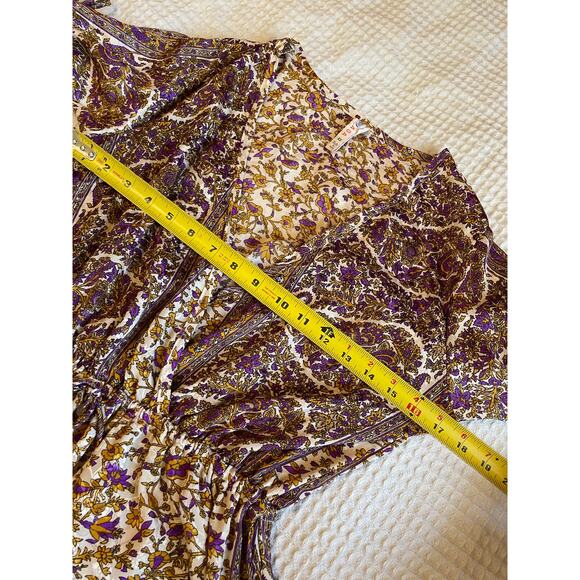 RAGA Bohemian Slit Sleeve Cold Shoulder Gold & Purple Floral Mini Dress Size XS - Picture 7 of 16